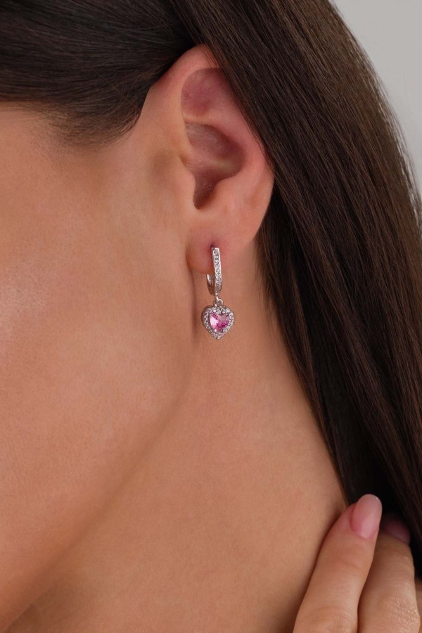 Gümüş Pazarım - Pembe Taşlı Kalp Gümüş Üçlü Set