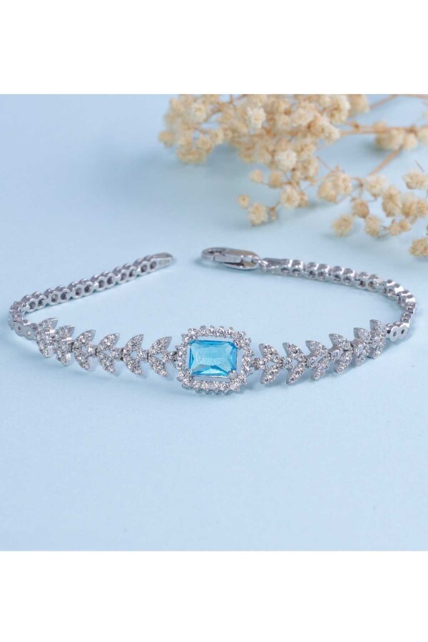Gümüş Pazarım - Pırlanta Montür Aqua Taşlı Gümüş Bileklik